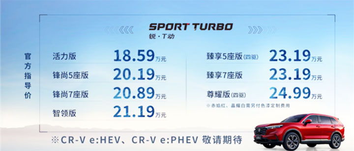 新一代CR-V上市：内外革新，增加7座版，18.59万起售