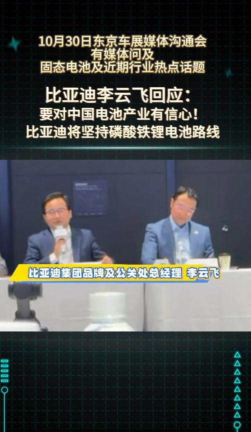 要对中国电池产业有信心!比亚迪将坚持磷酸铁锂电池路线