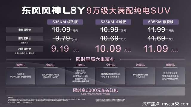 9.19万元起，东风风神L8Y大满配纯电SUV正式上市